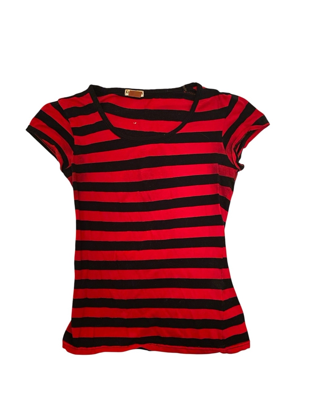 Women’s Red and Black Striped Short Sleeve Top Size Small